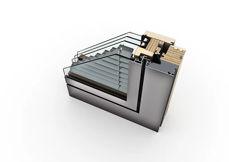 Triple vitrage bois-aluminium avec store intégré dans vitrage mayenne